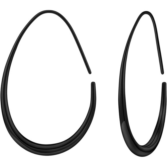 Balck 30*18 Lightweight Teardrop Large Oval Pull Through Hoop Earrings for Women - Picture 1 of 4